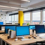 Home 19 오픈소스 하드웨어의 시장 동향 - A vibrant Swedish tech startup workspace featuring diverse engineers collaborating on open source ha...