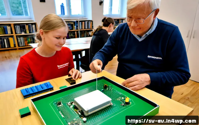 Home 15 오픈소스 하드웨어를 활용한 사회적 프로젝트 - Photorealistic Swedish community workshop in a bright Stockholm public library makerspace, diverse a...